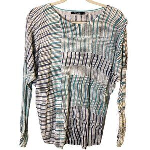 Nic + Zoe Linen Blend Sweater Women's size L Ivory Blue Stripe Dolman Sleeve